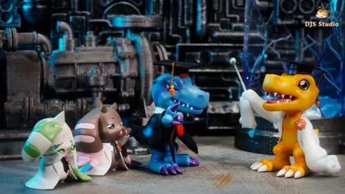 "Limited edition Digimon Agumon Doctor and Terriermon Assistant chibi statue. Playful and charming figures in their unique medical outfits."