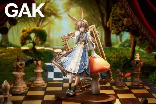 "Exquisite Arknights Amiya Alice 1/7 resin statue, capturing her whimsical Alice in Wonderland transformation with intricate details and dynamic pose."