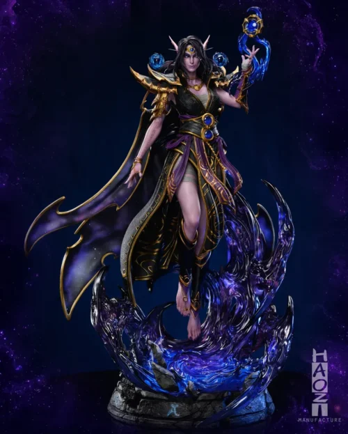 "Premium World of Warcraft Xal'atath statue by HAOZI Studio. Features an imposing dark fantasy character, intricate details, and dynamic LED effects."