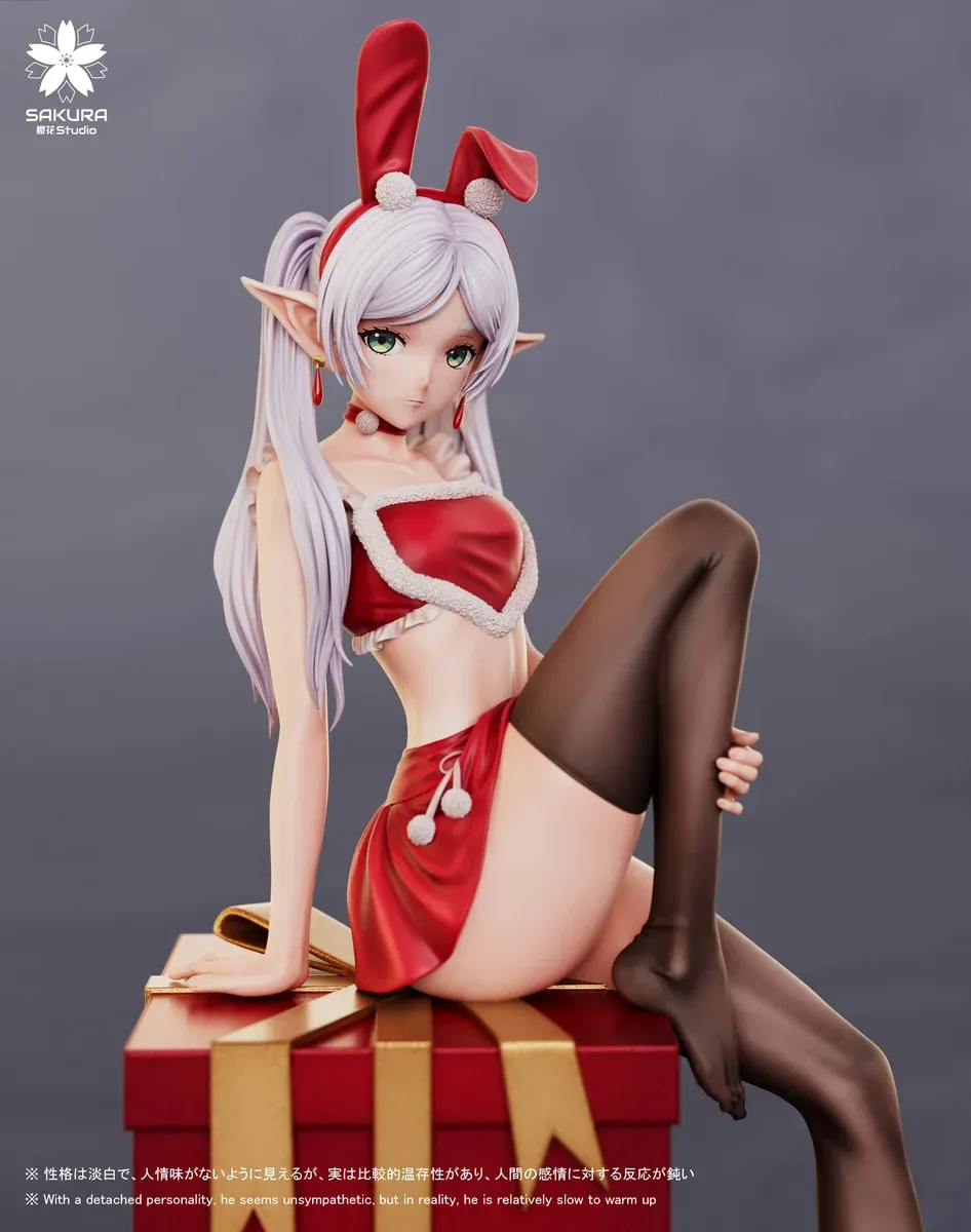"Detailed view of the exclusive 1/6 Christmas Frieren figure from Sakura Studio, showcasing the premium resin and intricate festive Santa outfit."
