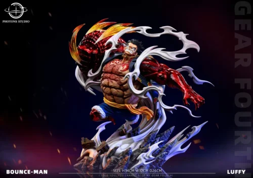 "Limited Edition Monkey D. Luffy Gear Fourth Bounceman One Piece statue, a dynamic and explosive portrayal in mid-action. Premium collectible figure."