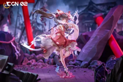 "Premium 1/7 Reimu Hakurei Touhou Project statue. Hand-painted PU/Resin figure capturing her dynamic flight and ethereal spiritual energy."