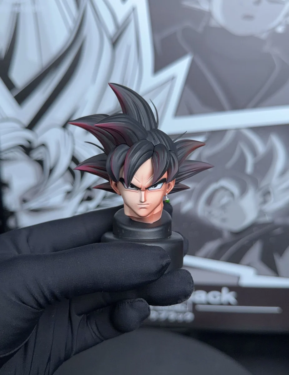 "Dynamic view of the 1/6 Throne Rosé Goku Black LED Dragon Ball Resin Statue, highlighting the powerful Super Saiyan Rosé aura and the dark regal."
