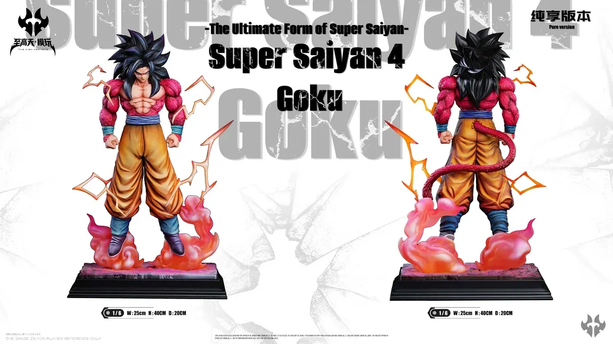 "Dynamic 1/6 Super Saiyan 4 Goku Dragon Ball resin statue by Zhigao Tian Studios, showcasing LED effects and intricate details from various angles."