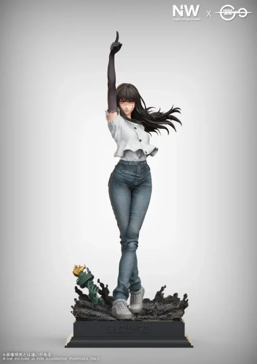 "Limited Edition Chainsaw Man War Devil Mitaka Yoru premium resin statue. Dynamic pose on a dark, detailed battlefield."