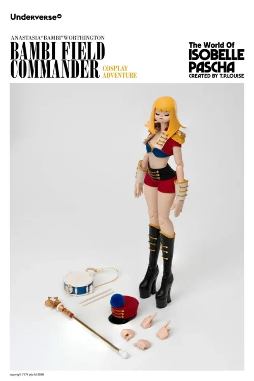 "Premium Underverse Bambi 1/6 articulated collectible figure. Field Commander Bambi's dynamic military uniform features intricate details."
