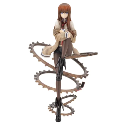 "Iconic Makise Kurisu Steins;Gate figure from Kotobukiya, dynamically posed in her lab coat, embodying her intellectual and enigmatic persona."