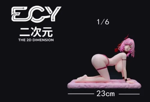 "Elysia 'Pink Elf' Honkai Impact 3rd statue by ECY Studio, capturing her alluring, intimate pose on a bed. A charming collectible figure."