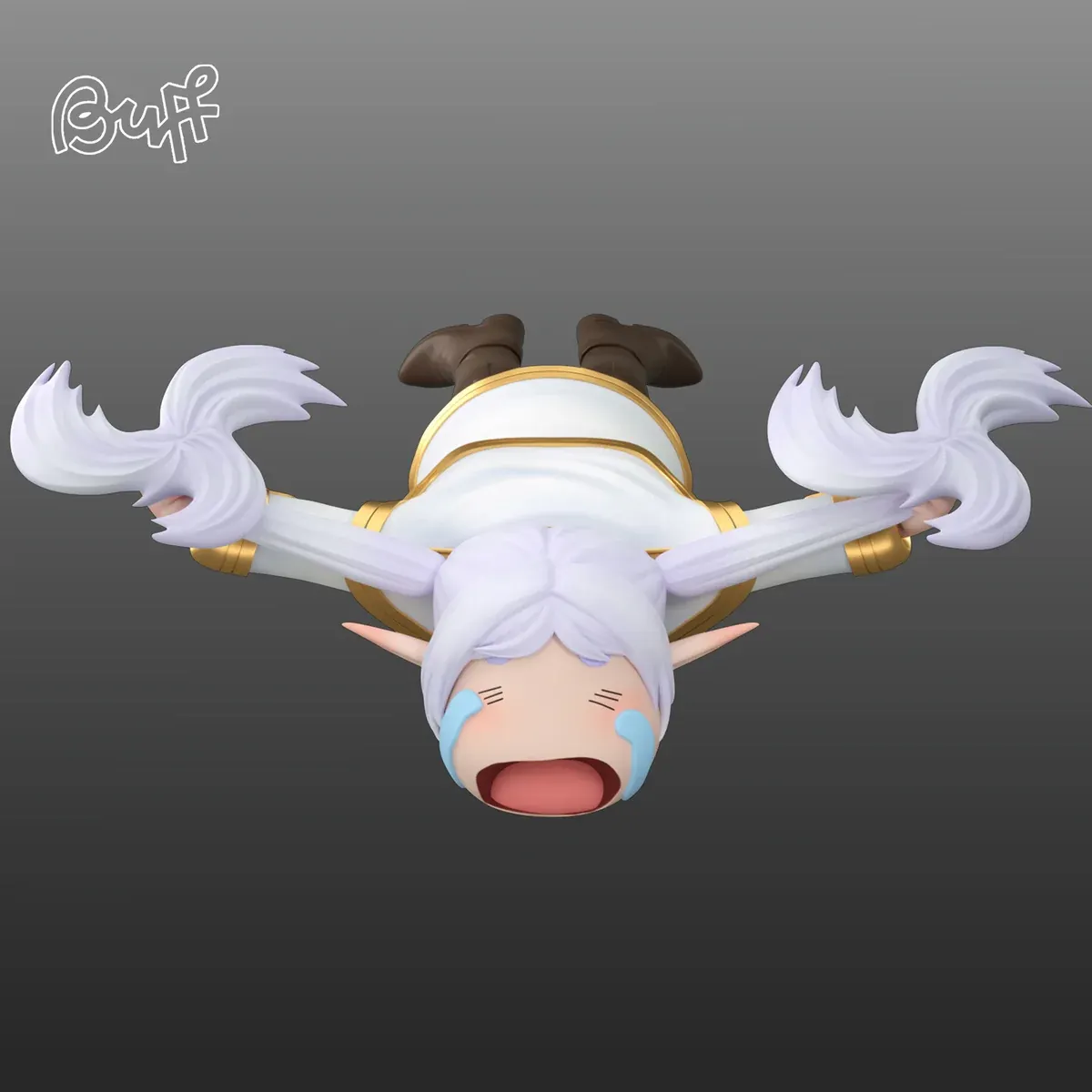 "Adorable Flying Fufu figure from Frieren: Beyond Journey's End by BUFF Studio. Whimsical design, perfect noodle stopper and fridge magnet."