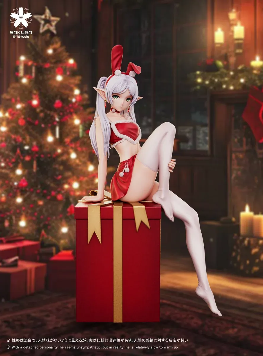 "Exclusive 1/6 Christmas Frieren resin statue variant featuring elegant black stockings, capturing serene holiday magic for a premium collectible."