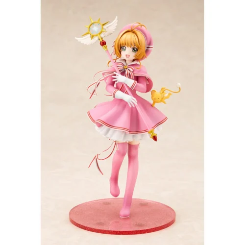 "Iconic Sakura Kinomoto Cardcaptor Sakura figure by Kotobukiya, showcasing her ethereal enveloped outfit and dynamic magical pose with flowing."