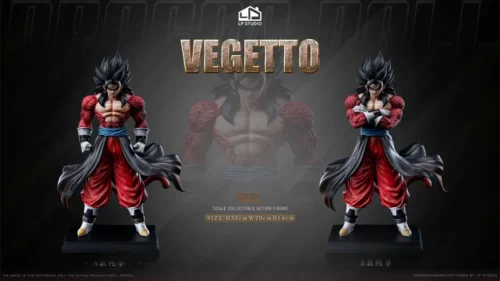 "Gallery of the limited edition 1/6 SSJ4 Vegito resin statue, highlighting dynamic poses, interchangeable heads, and intricate sculptural details."
