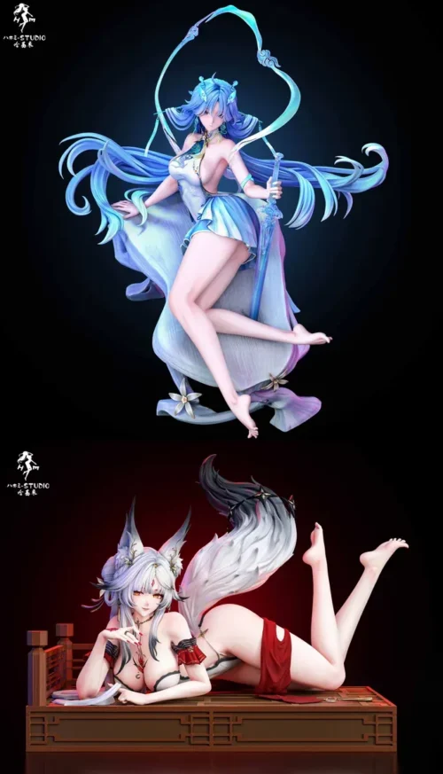 "Exclusive Wuthering Waves 1/6 scale resin statue featuring Qingxiao and Xinyuehu in a dynamic, ethereal pose with intricate details and premium."