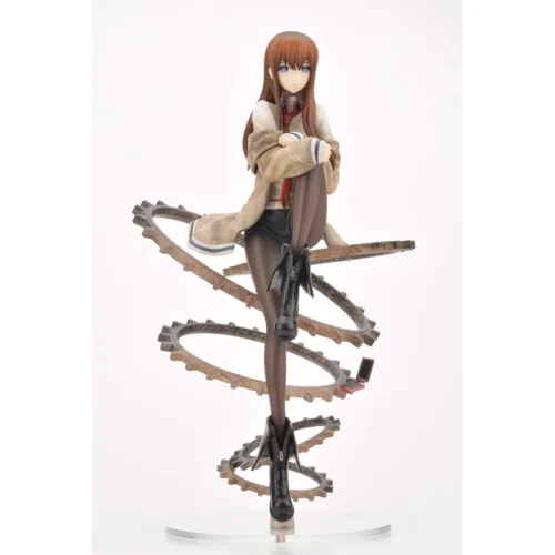 "Iconic Makise Kurisu Steins;Gate Kotobukiya masterpiece statue. Dynamic lab coat pose, intellectual persona, and premium sculptural details."