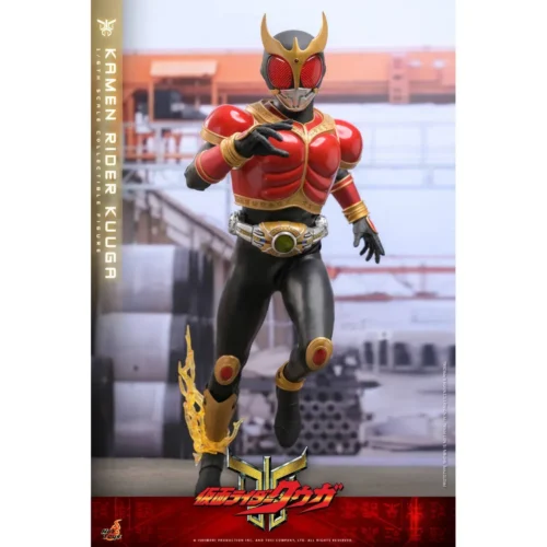 "Dynamic 1/6 scale Kamen Rider Kuuga figure, meticulously detailed with articulated joints and striking LED light-up eyes, captured in an iconic."