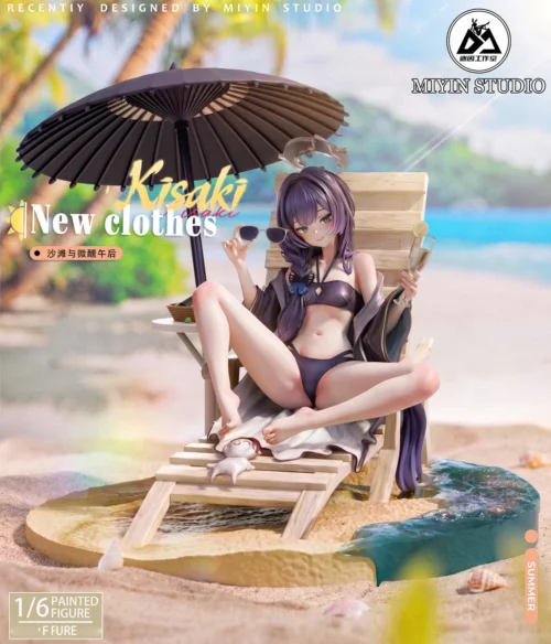 "Premium 1/6 scale MIYIN Studio Misaki Ryūka swimsuit resin statue. Captures her dynamic, playful essence from Blue Archive, a stunning collectible."