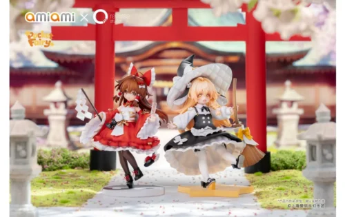 "Exquisite Touhou Project Reimu Hakurei & Marisa Kirisame Palm Spirit figures, showcasing vibrant character essence and dynamic, whimsical poses."