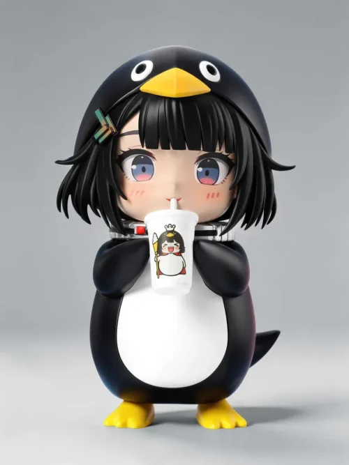 "Charming Arknights: Endfield Guga chibi figure, a delightful resin statue of Guga playfully enjoying milk tea in a relaxed pose."