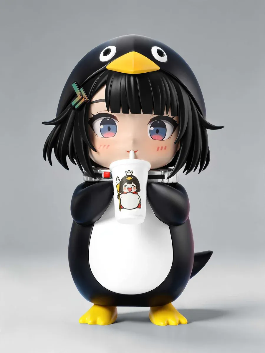 "Charming Arknights: Endfield Guga chibi figure, a delightful resin statue of Guga playfully enjoying milk tea in a relaxed pose."