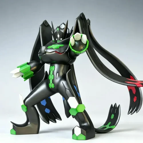 "Main product image: Premium 1/20 Zygarde 100% Pokémon statue, dynamically illuminated with vibrant LED lights, an imposing collectible figure."