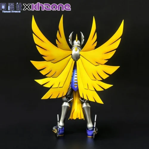 "Articulated Digimon Seraphimon Metallic Color Version resin figure by KHZONE Studio, showcasing gleaming armor, movable wings, and intricate details."
