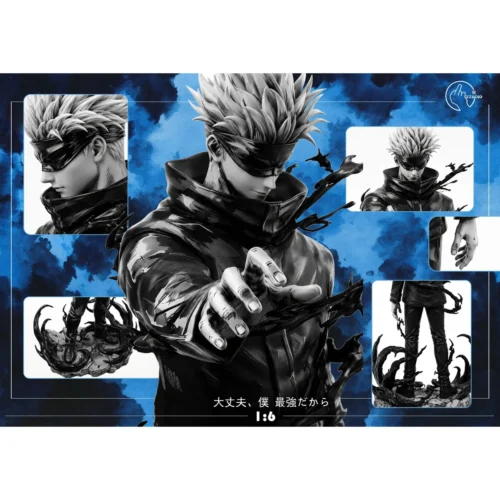 "Close-up of the exclusive 1/6 scale Manga Color Gojo Satoru & Ryomen Sukuna Jujutsu Kaisen statue, highlighting dynamic poses and intricate sculpt."