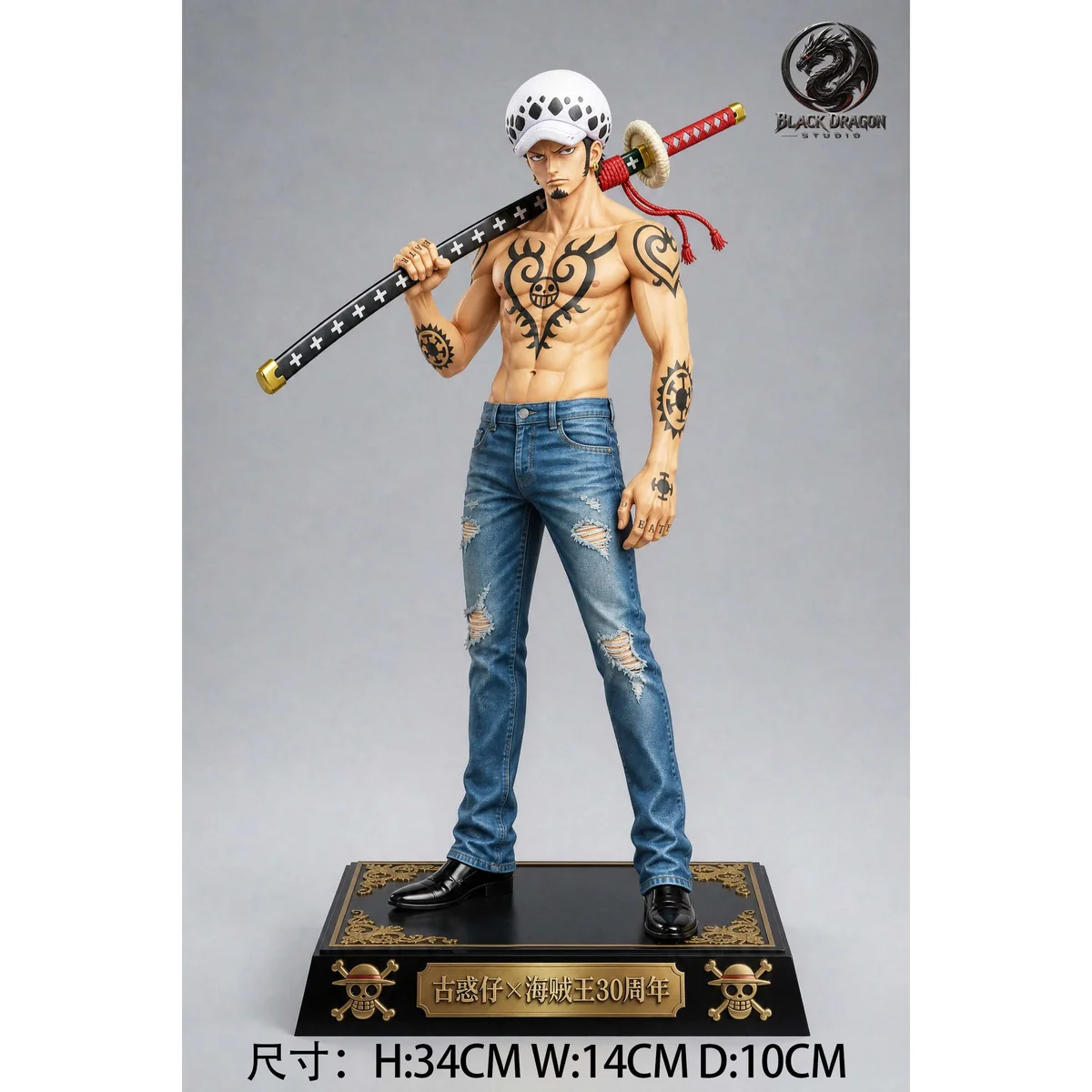 "Detailed view of the premium 1/6 Street Crew Pirates One Piece resin statue, showcasing its edgy urban design and intricate sculpture by Black Dragon."