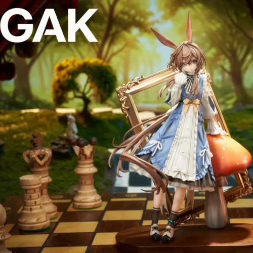 "Exquisite 1/7 Arknights Amiya Alice ver. figure by GAK Studio. See the dynamic pose, intricate details, and whimsical Alice transformation."