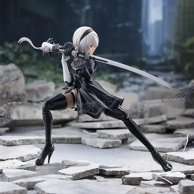"NieR Automata 2B figma gallery showcasing multiple dynamic poses, intricate Katana details, and her sleek android aesthetic from various angles."
