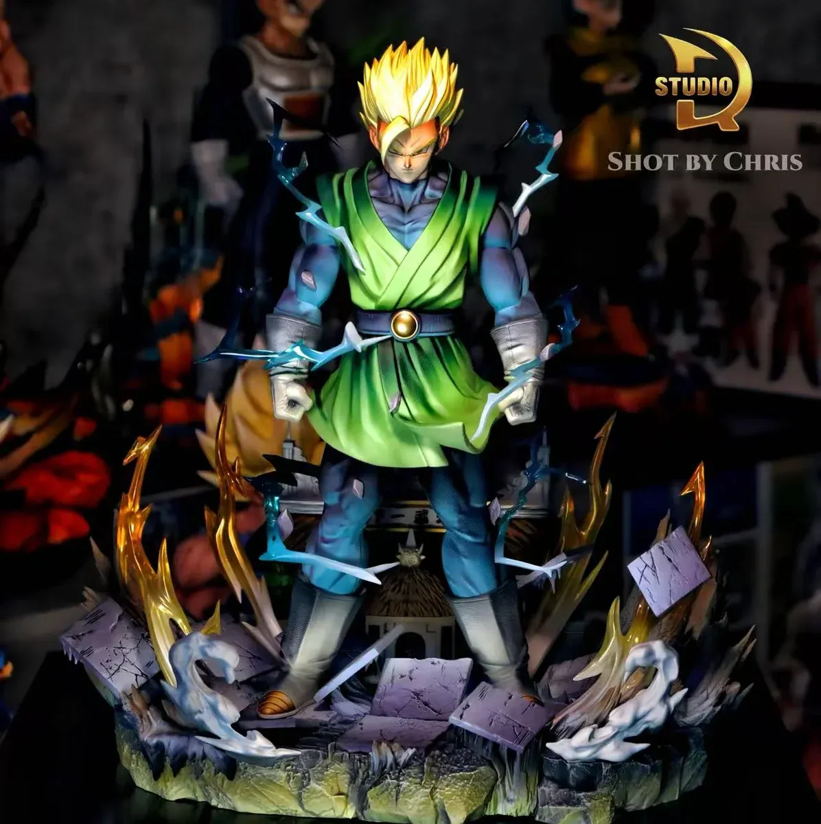 "Premium TDR Studio Gohan Super Saiyan resin statue showcasing his dynamic transformation, golden aura, and intense rage. Features interchangeable."