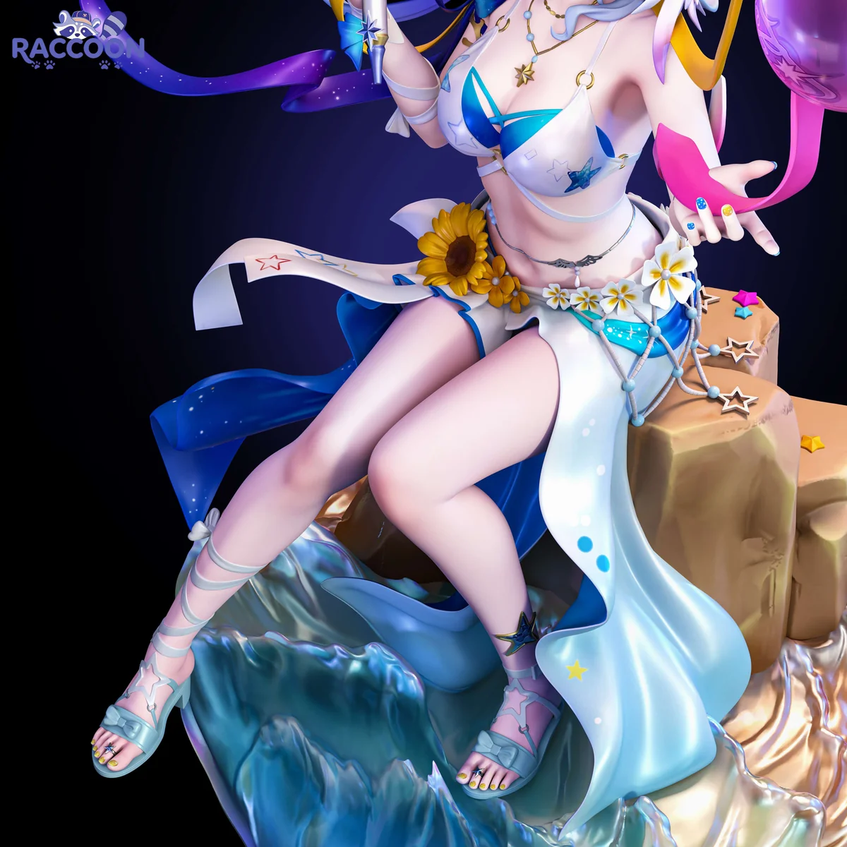 "Premium 1/6 Qing Ge Niao Honkai: Star Rail resin statue, ethereal character with whimsical balloon, dynamic pose, with intricate sculpt."