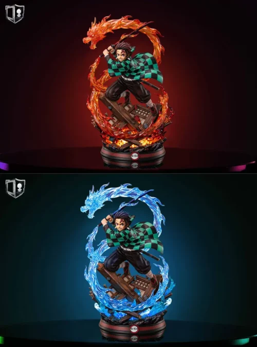 "Dynamic 1/8 & 1/6 Kamado Tanjiro Light-Up Demon Slayer statue showcasing his iconic breathing form with glowing effects, a premium limited edition."