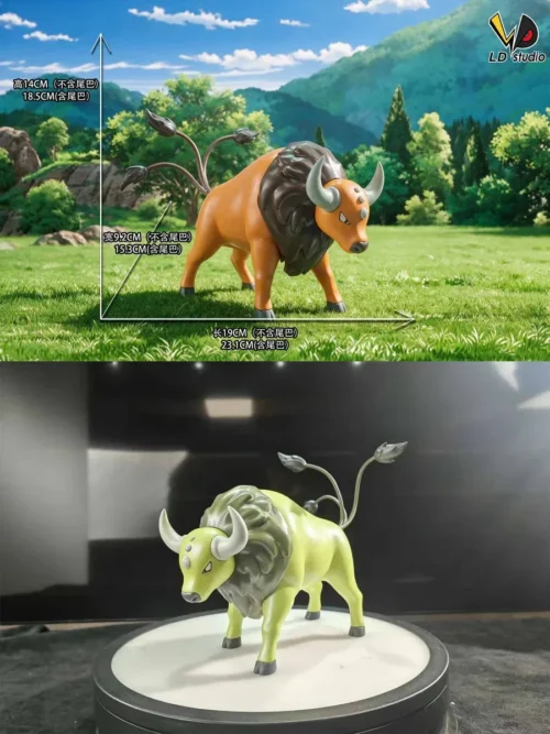 "Limited Edition 1/10 LD Studio Pokémon Tauros resin statue, dynamically charging on a rugged rocky base, capturing its powerful action-packed pose."