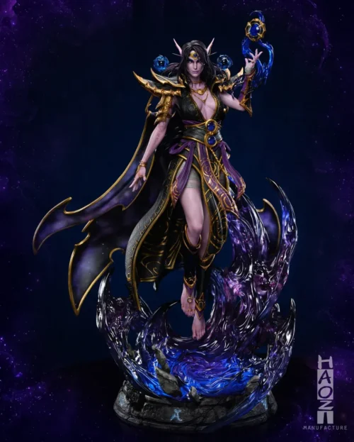"World of Warcraft Xal'atath LED statue by HAOZI Studio. Gallery highlighting intricate sculpting, dynamic lighting, and interchangeable parts."