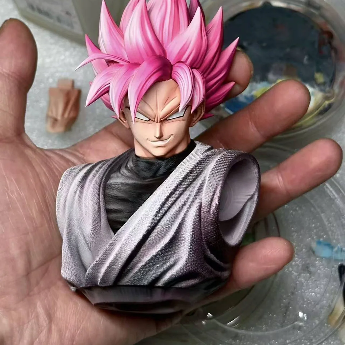 "Limited 1/6 Dragon Ball Rosé Goku Black LED resin statue. Powerful throne, dark aesthetic, dynamic Super Saiyan Rosé aura details."