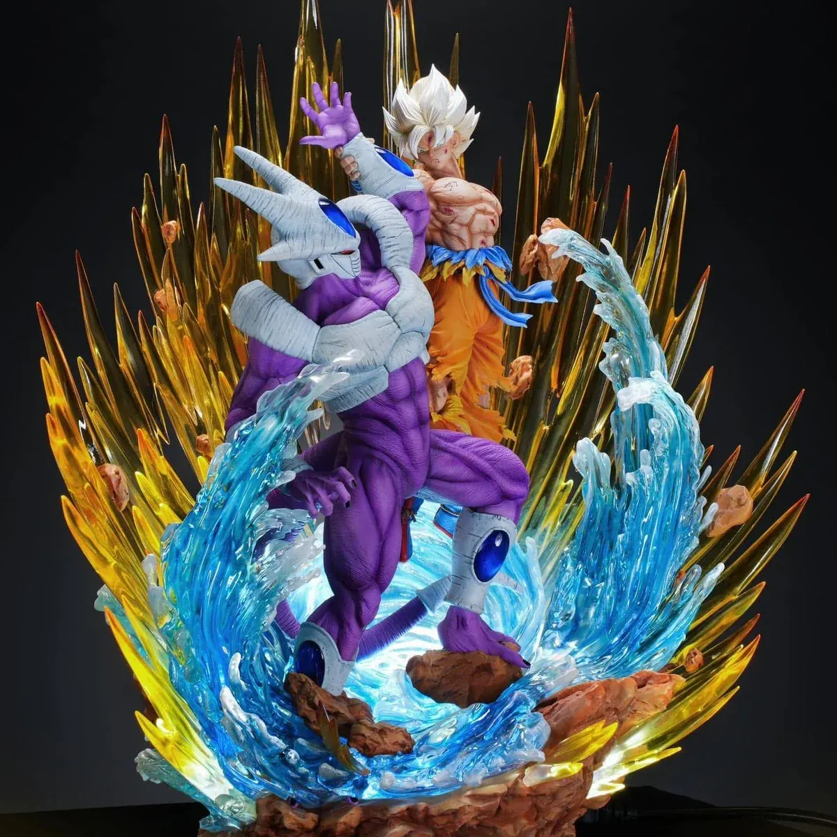 "Stunning 1/6 Dragon Ball Z Goku vs Cooler resin statue from CHIKARA Studio, featuring vibrant LED effects, intricate sculpt details."