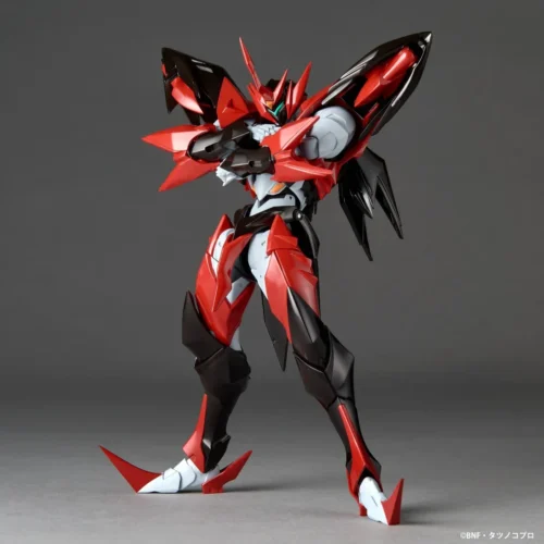 "Iconic Tekkaman Evil movable figure by Kaiyodo Studio. Dynamic views highlight aggressive dark armor, menacing silhouette, and unrivaled articulation."