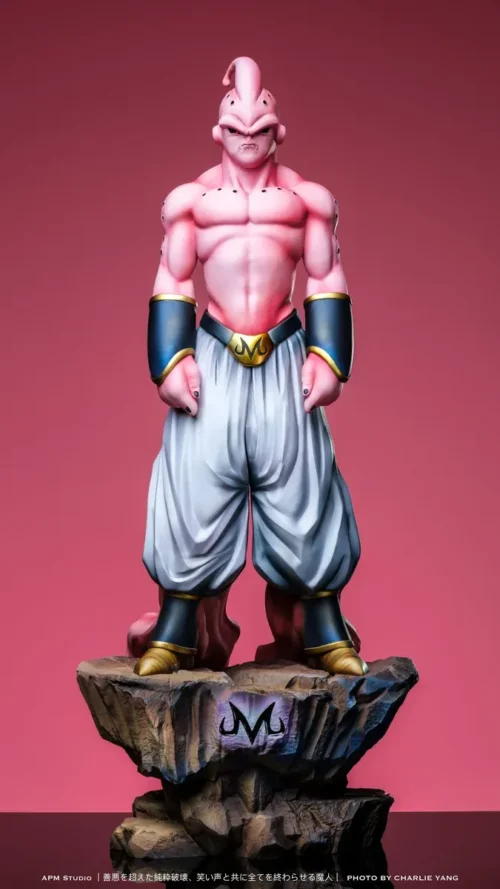 "Majin Buu Super Buu Dragon Ball Z statue gallery by APM Studio. Features dynamic pose, menacing power, and premium PU sculpted details."