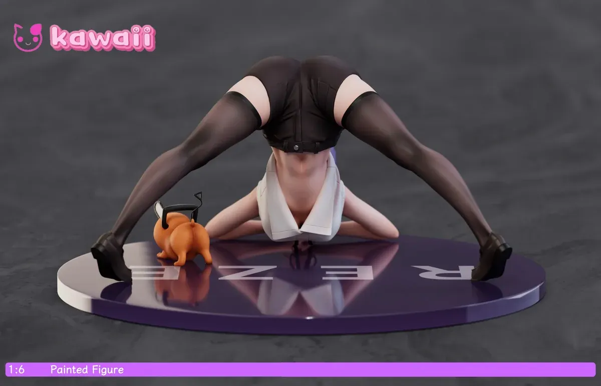 Premium 1/6 Reze Chainsaw Man figure by Kawaii Studio, showcasing her dynamic Jack-O Pose with Pochita, captured from multiple detailed angles.