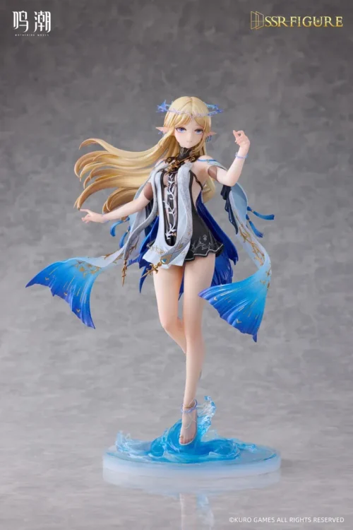 Official 1/6 Cartethyia figure from Wuthering Waves with bonus puppet, depicting a blonde elf dancing on blue water with azure fins and gold filigree.