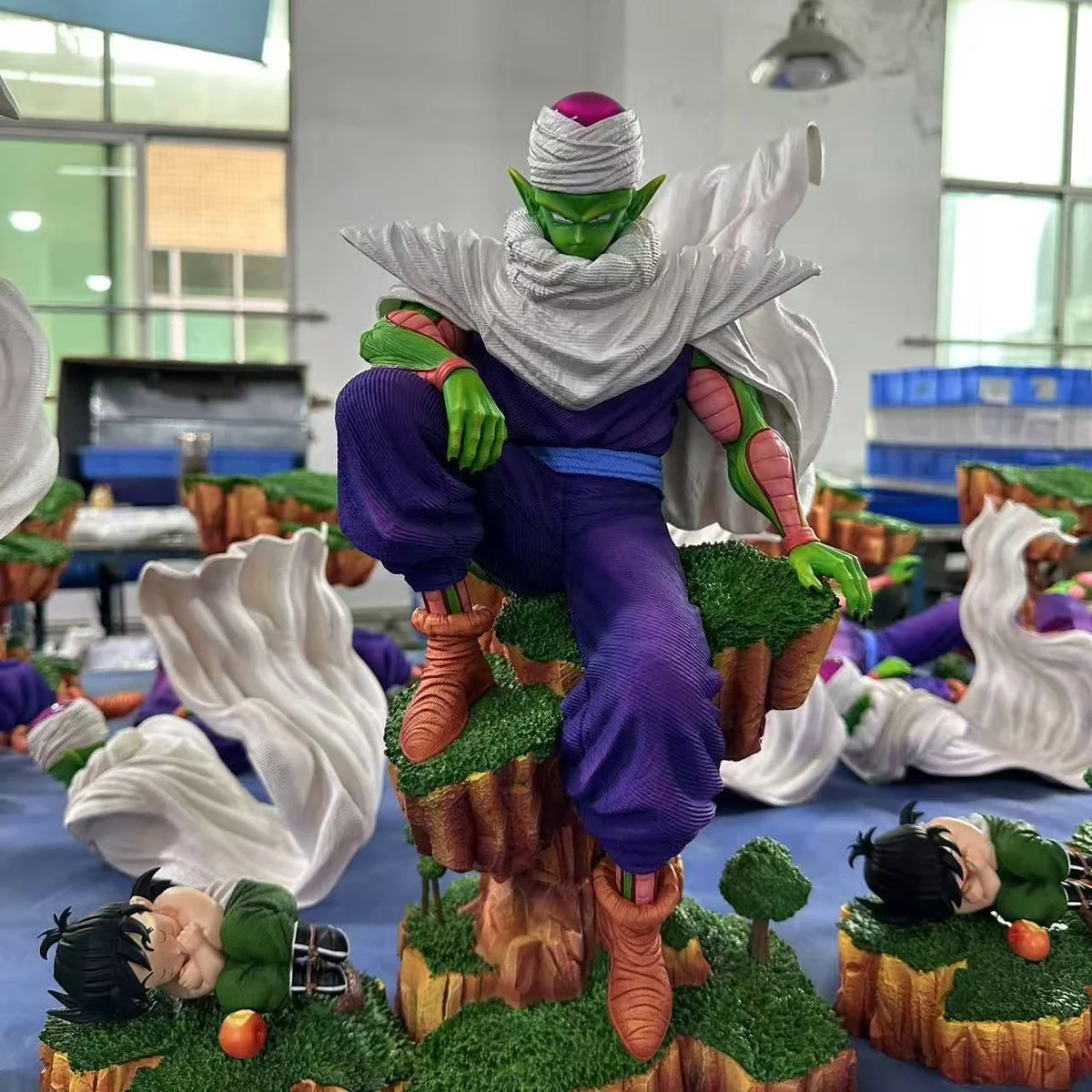 "Close-up views of the premium Piccolo Dragon Ball Figure by Sunny Studio, showcasing detailed sculpts of his iconic meditation pose and intense."