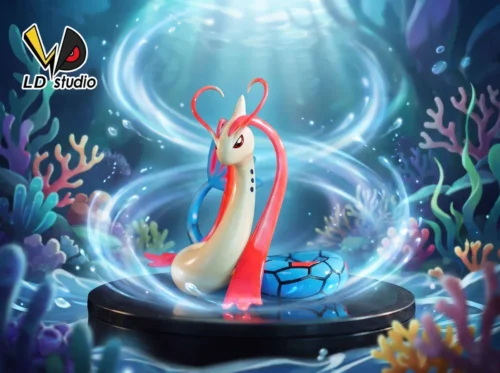 "Limited Edition Milotic Pokémon resin statue, elegantly emerging from dynamic water, showcasing premium craftsmanship."