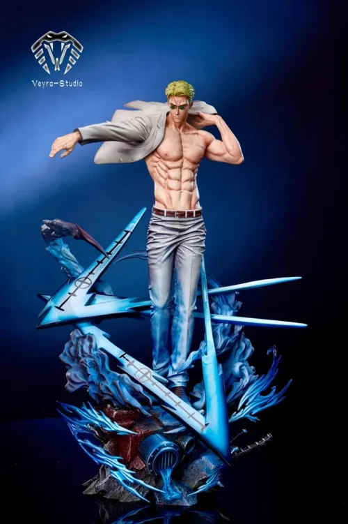 "Dynamic Nanami Kento Jujutsu Kaisen Veyra Studio statue showcasing interchangeable torsos and magnetic glasses from various angles."