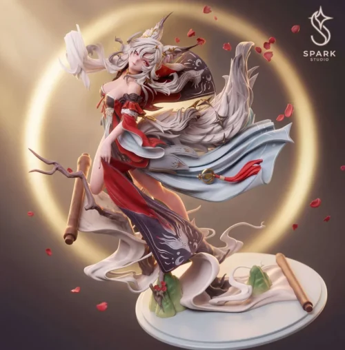 "Exquisite 1/6 Wuthering Waves Xinyuehu Resin Statue by Spark Studio, revealing the ethereal fox spirit's dynamic pose and intricate details."