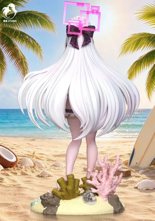 "1/6 & 1/4 Tendou Kei Blue Archive resin statue by Jimei Studio. Dynamic swimsuit, playful expression, vibrant beach, detailed water effects."