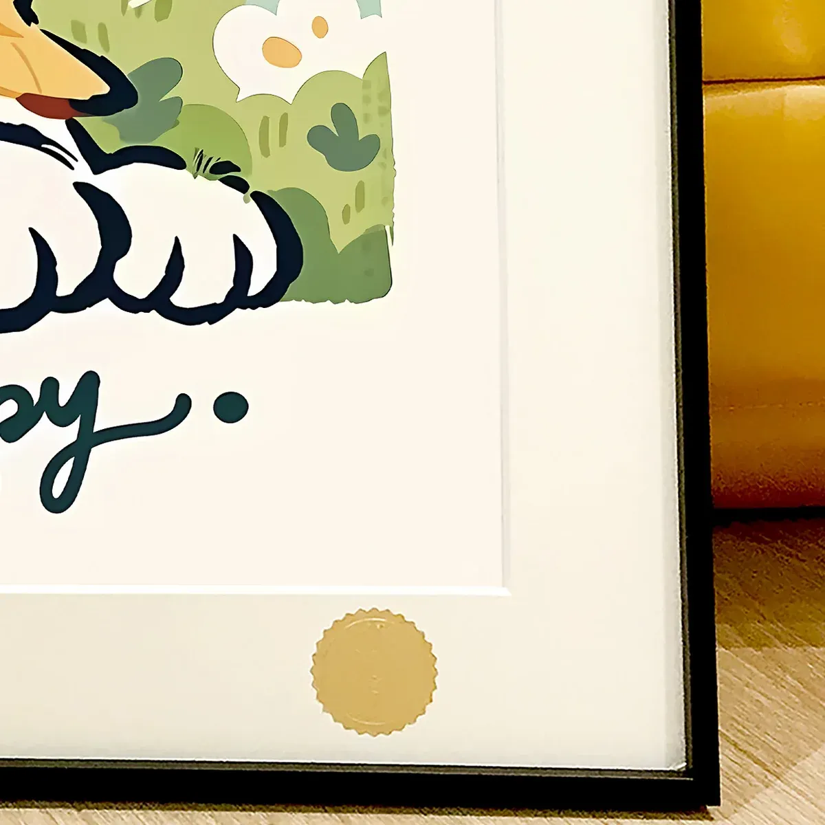 "Collector's Edition Snoopy Starry Night fine art print. Detailed view highlights vibrant Van Gogh-inspired Snoopy and Woodstock."