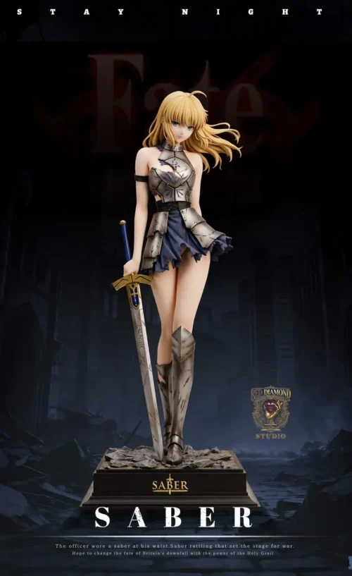 "Exclusive 1/6 scale Artoria Pendragon Fate Saber figure by RED DIAMOND STUDIO, showcasing her dynamic, majestic armored glory."