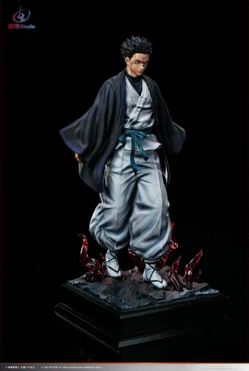 "Limited 1/6 Sukuna Jujutsu Kaisen Lixing Studio statue. Menacing fluorescent eyes, printed hair, sculpted details, multiple angles."