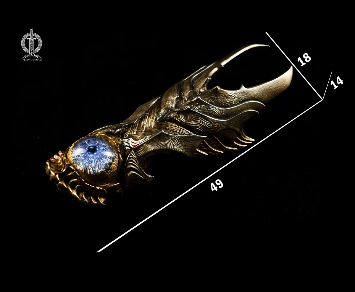 "Authentic 1:1 Scale Onimusha Oni Gauntlet replica, a premium resin statue showcasing intricate dark fantasy details and powerful LED illumination."
