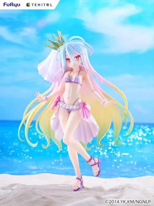 "Vibrant Shiro No Game No Life swimsuit dress figure by FURYU Studio, showcasing her dynamic, playful charm."